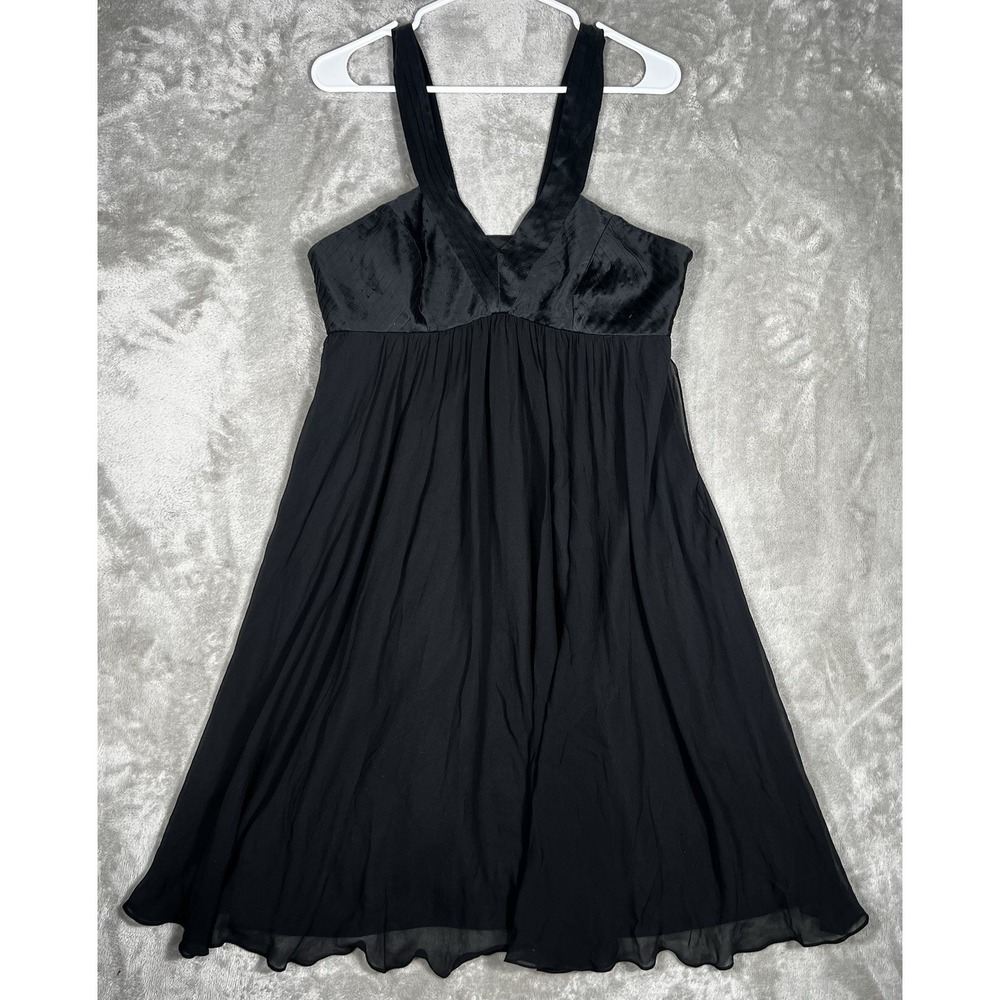 Donna Morgan 12 100% Silk Bridesmaid Dress solid black V-Neck knee‎ length